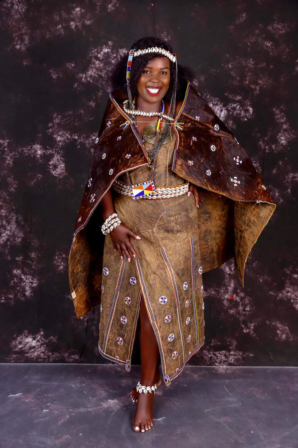 A Kalenjin lady dressed in traditional Kalnjin attire
