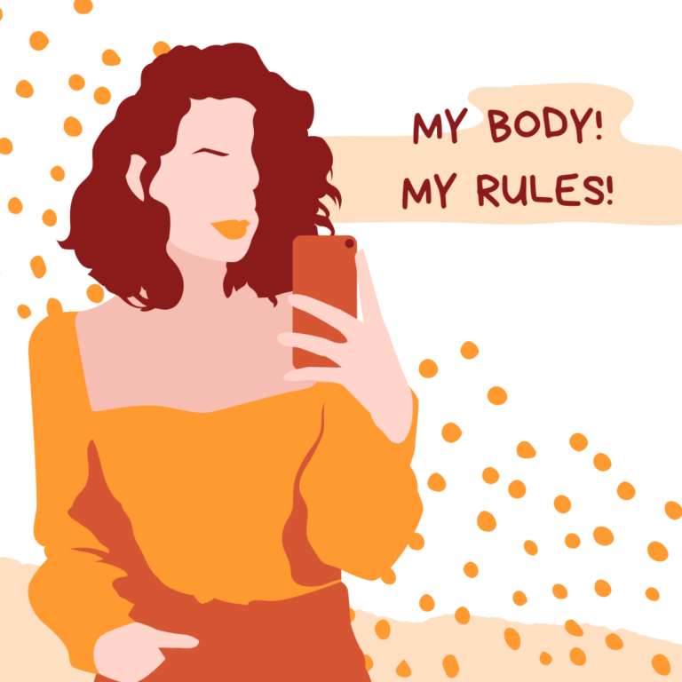 An animated image of a woman affirming that her body is solely hers.